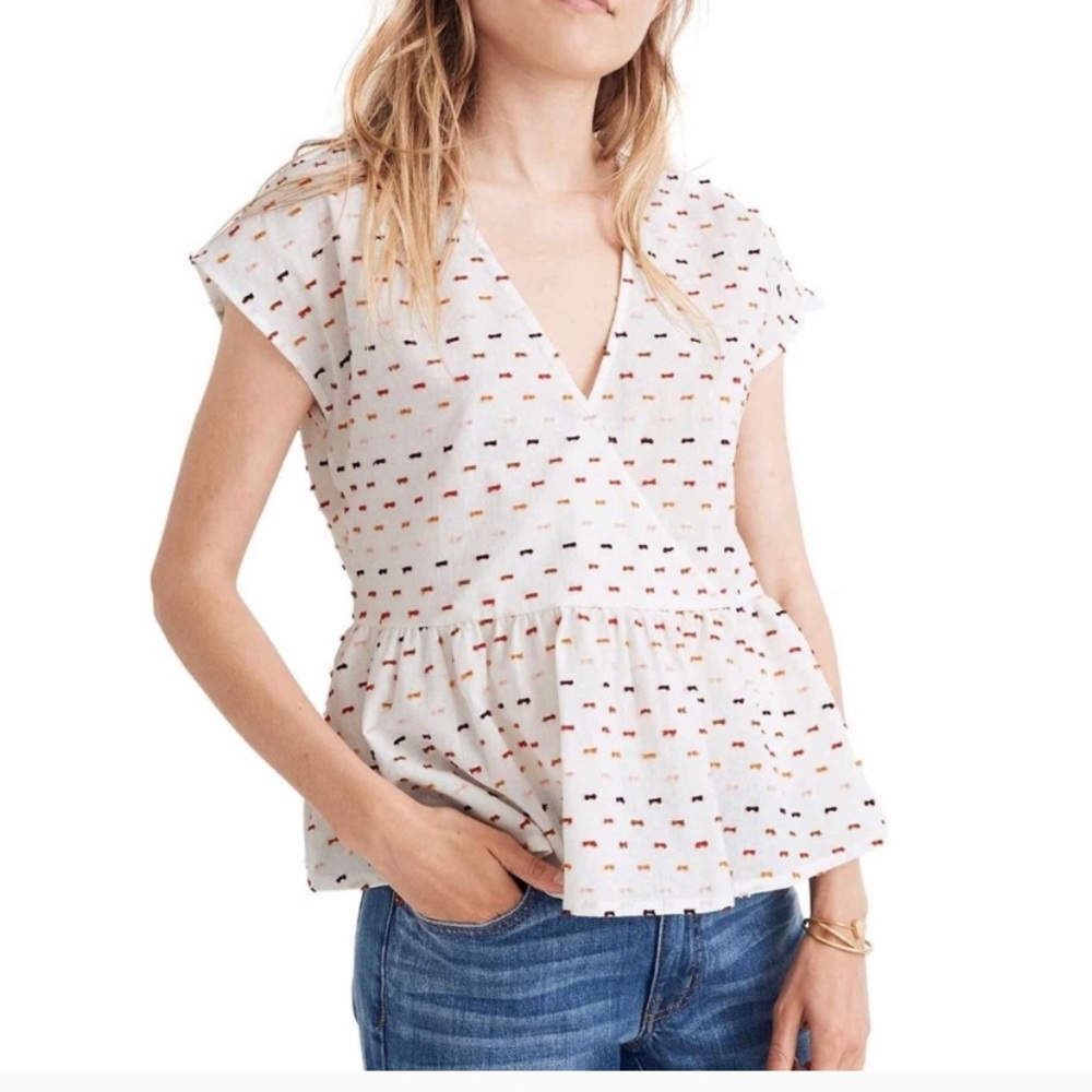 Peplum Crossover Top in Rainbow Clipdot